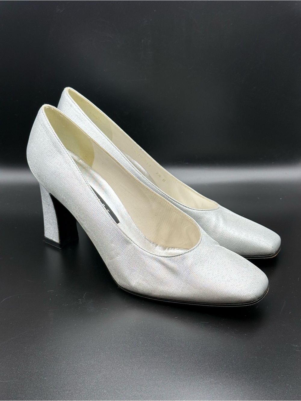 Vintage Stuart Weitzman Silver Metallic Block Heels & Evening Bag Set - Picture 6 of 16